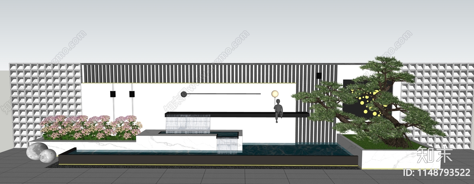 现代流水景墙SU模型下载【ID:1148793522】