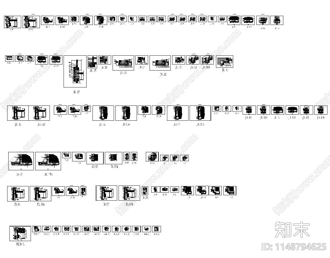 99张单元幕墙节点cad施工图下载【ID:1148794625】
