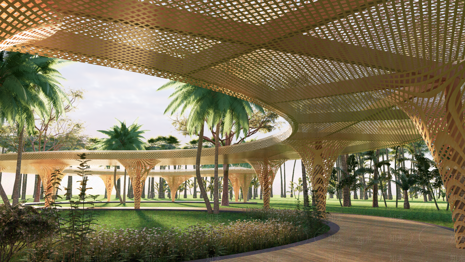 现代弧形廊架SU模型下载【ID:1148806484】