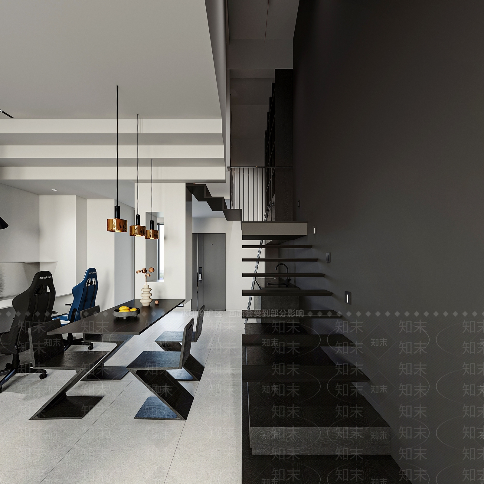现代loft客餐厅3D模型下载【ID:1148808950】