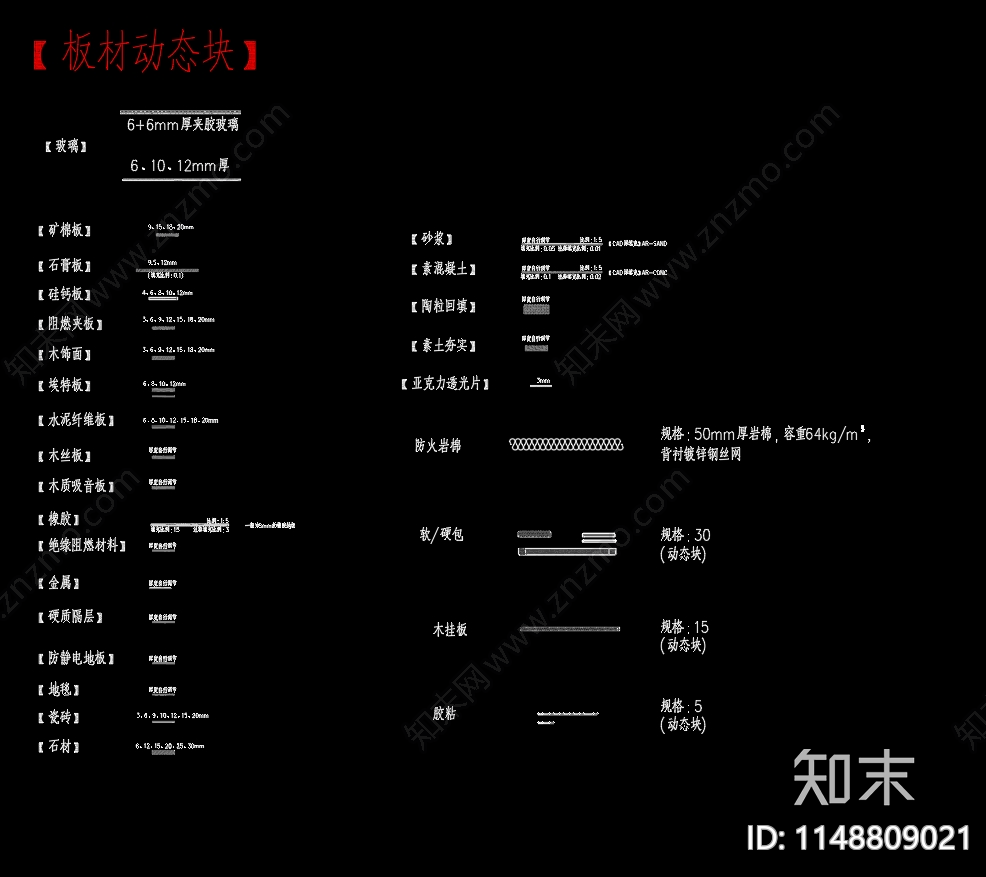 填充图案参考表板材动态块cad施工图下载【ID:1148809021】