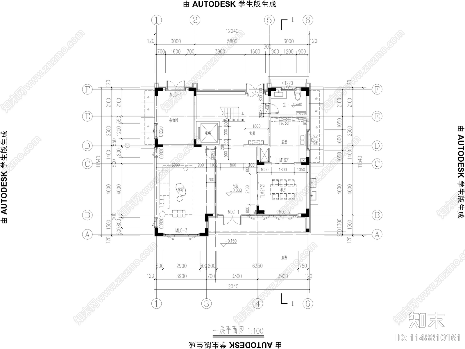 中式别墅自建房建筑cad施工图下载【ID:1148810161】