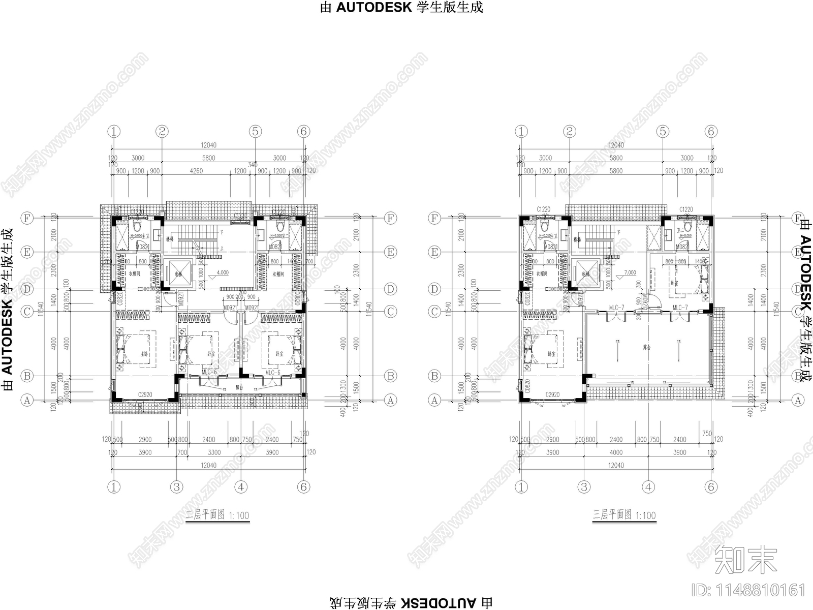 中式别墅自建房建筑cad施工图下载【ID:1148810161】