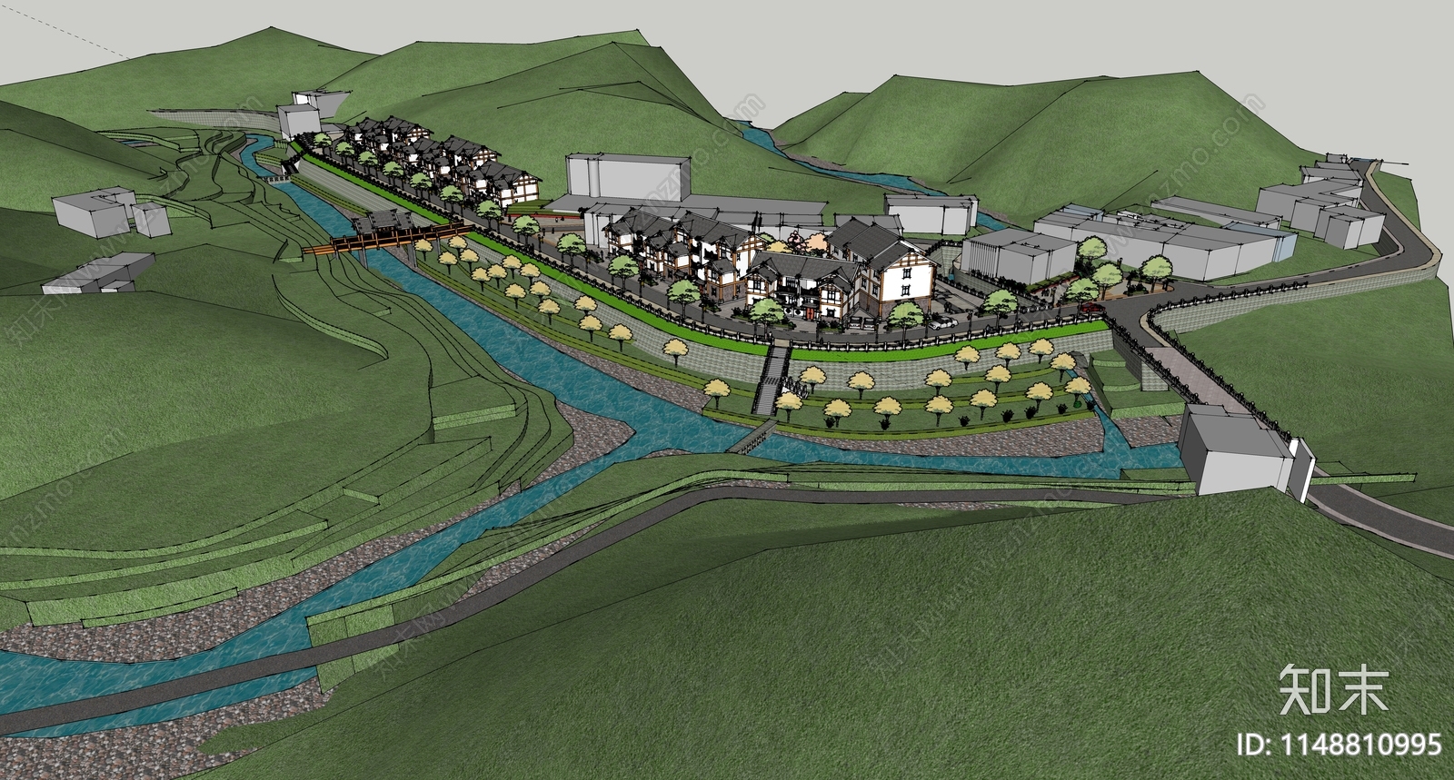 现代美丽乡村SU模型下载【ID:1148810995】