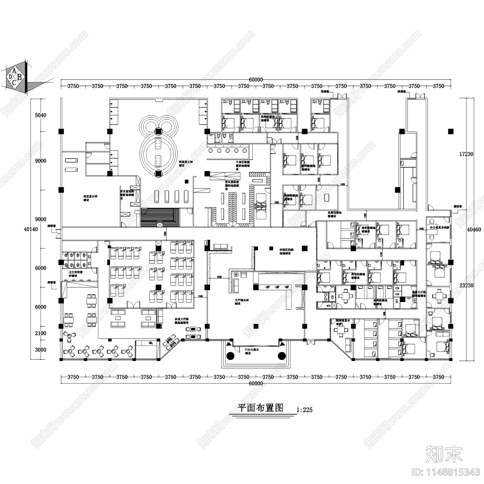 桑拿SPA美容院足疗洗浴中心室内cad施工图下载【ID:1148815343】