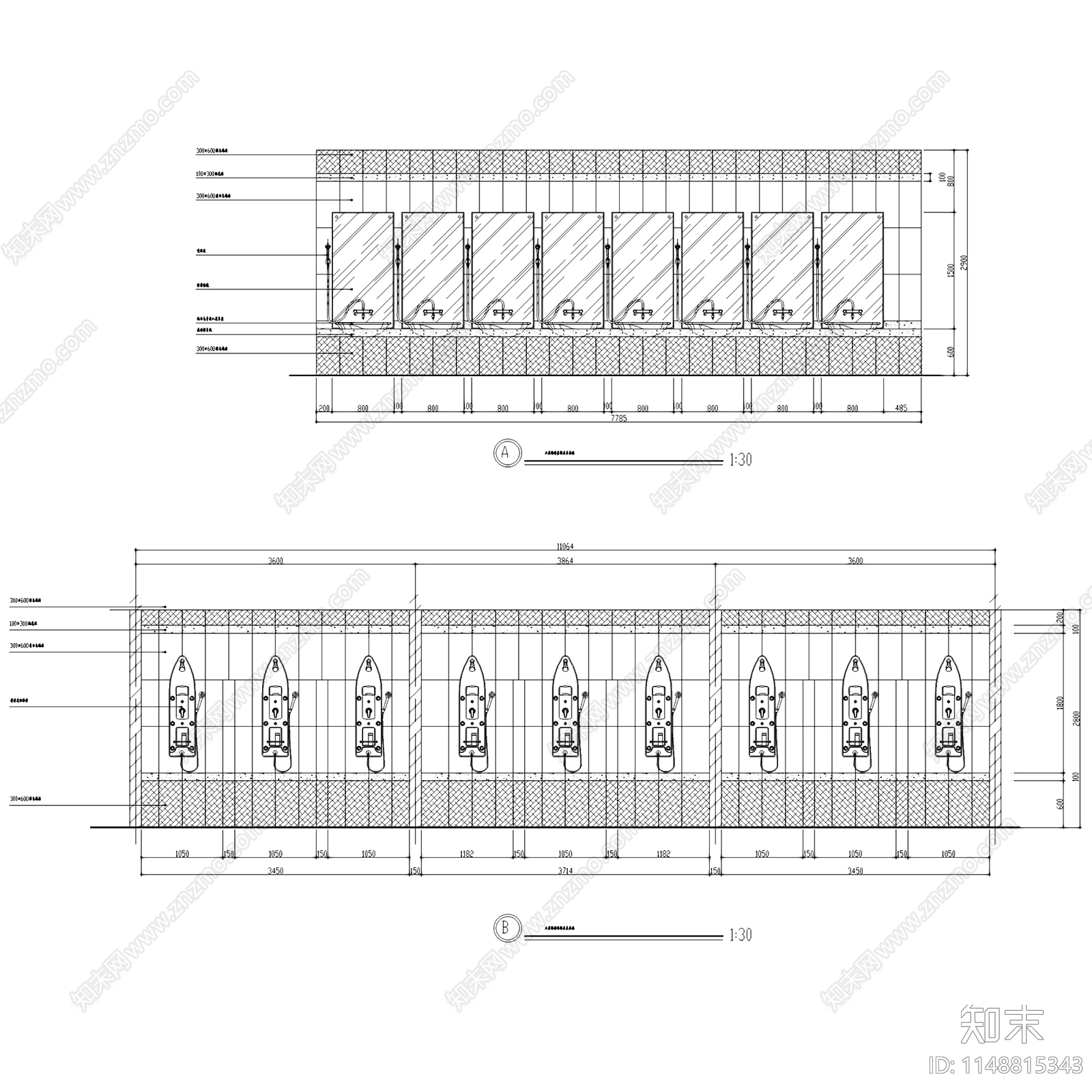 桑拿SPA美容院足疗洗浴中心室内cad施工图下载【ID:1148815343】