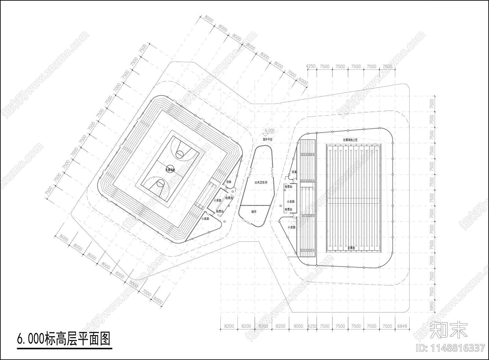 体育馆游泳馆室内cad施工图下载【ID:1148816337】