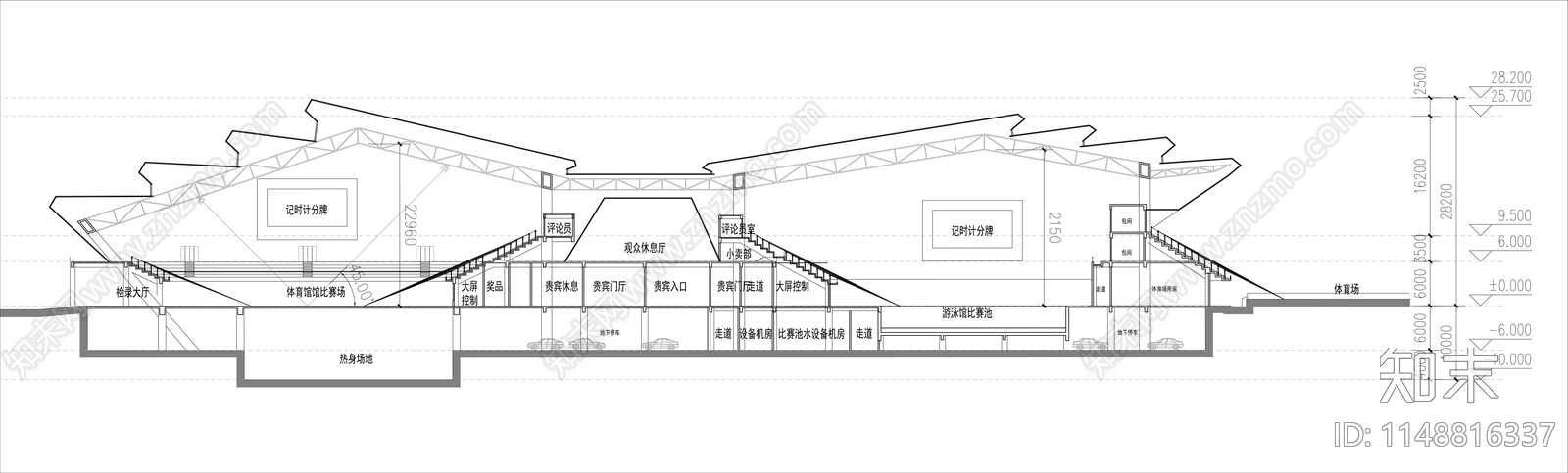 体育馆游泳馆室内cad施工图下载【ID:1148816337】