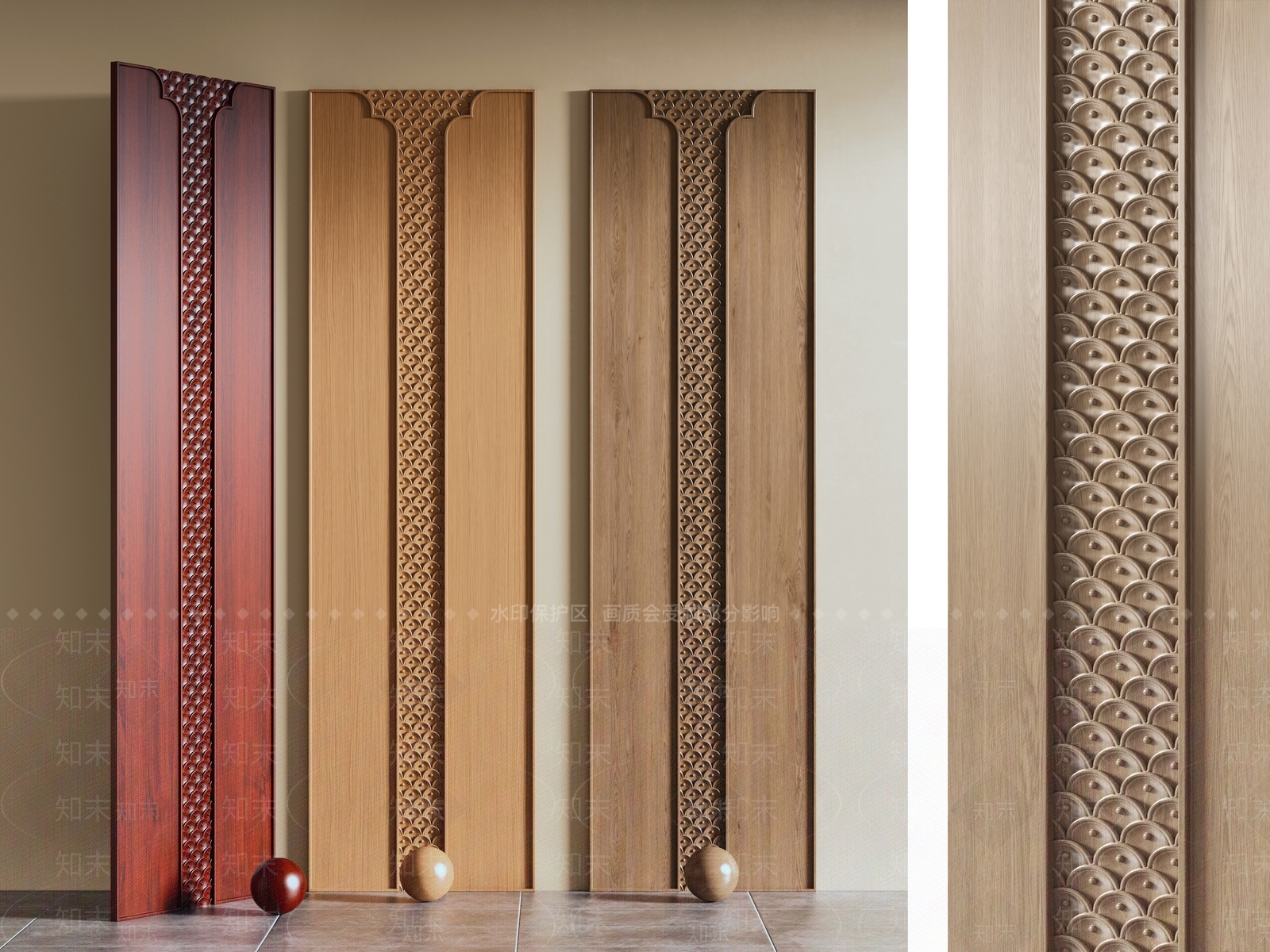 新中式实木雕花护墙板3D模型下载【ID:1149433312】