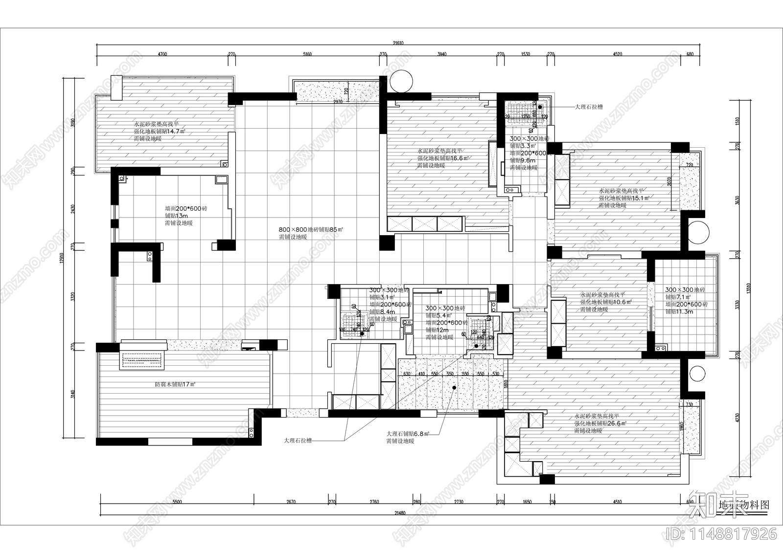 新中式大平层室内cad施工图下载【ID:1148817926】