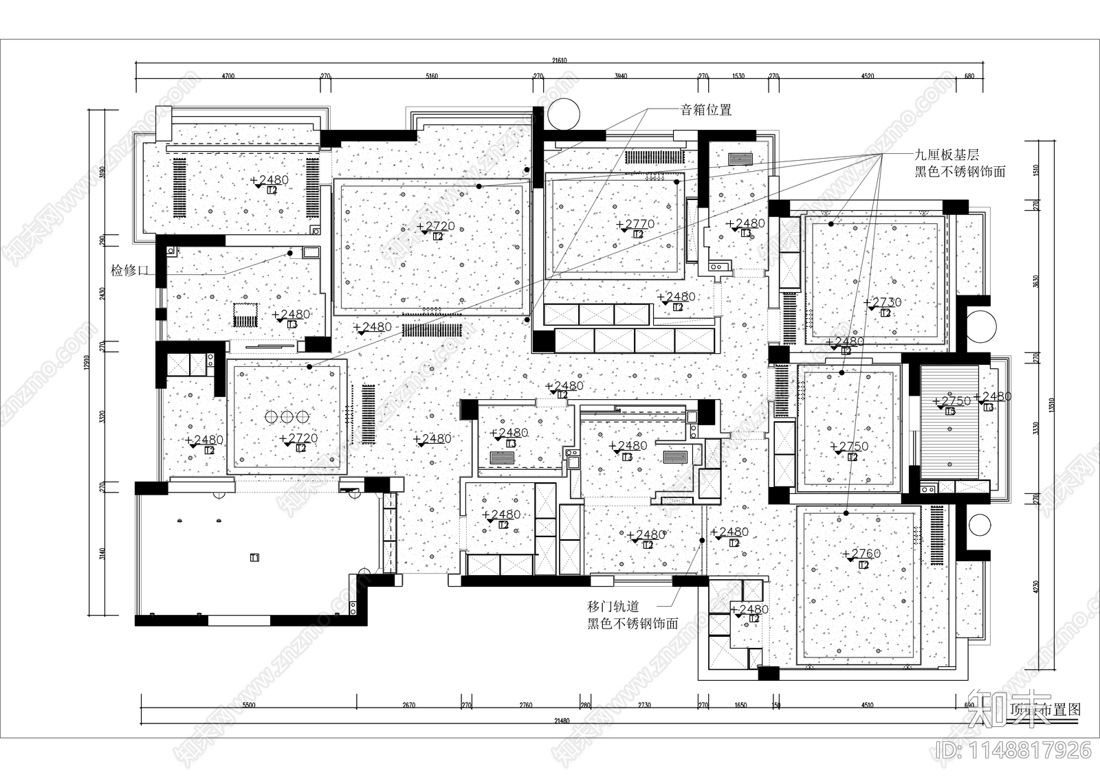 新中式大平层室内cad施工图下载【ID:1148817926】