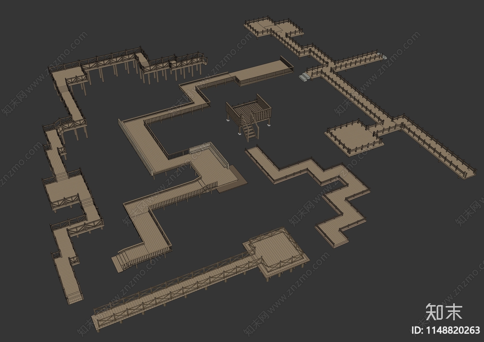 现代景观木栈道SU模型下载【ID:1148820263】