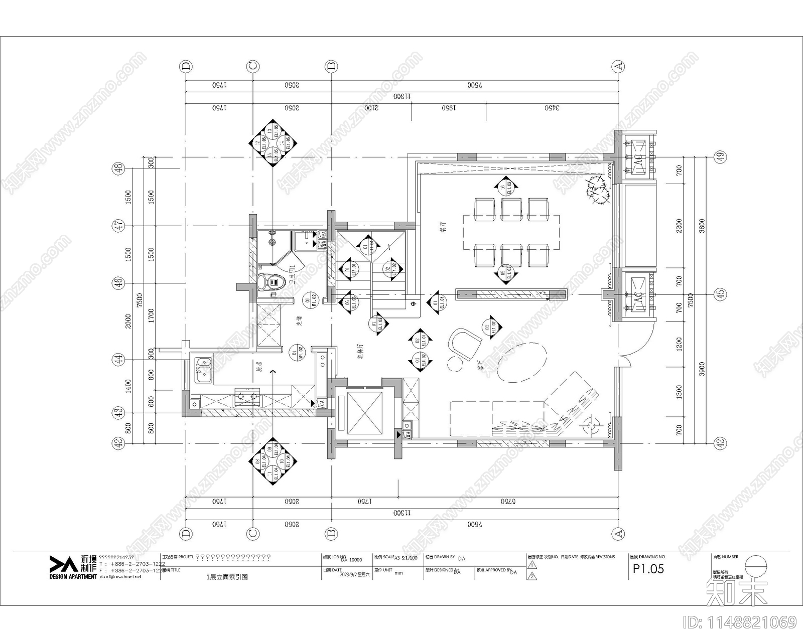 京投发展锦悦府206㎡下叠别墅样板室内cad施工图下载【ID:1148821069】