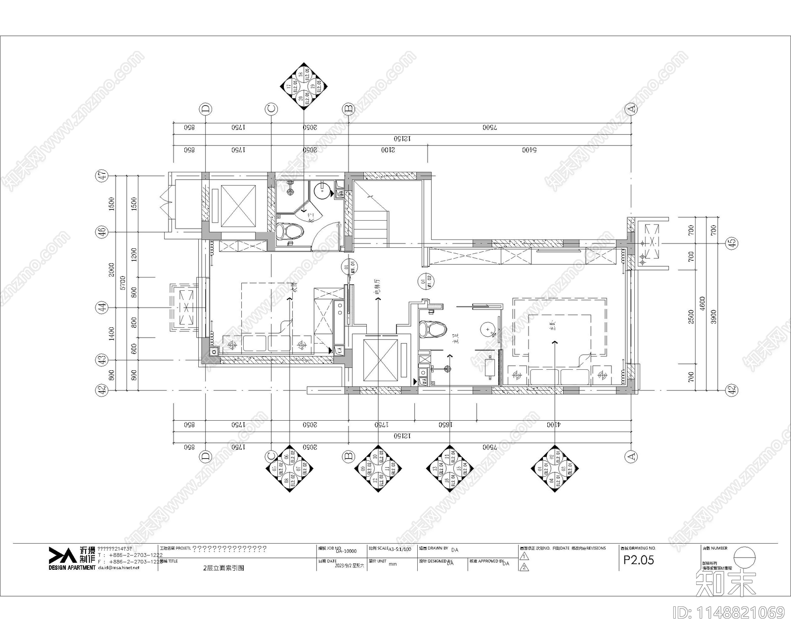 京投发展锦悦府206㎡下叠别墅样板室内cad施工图下载【ID:1148821069】