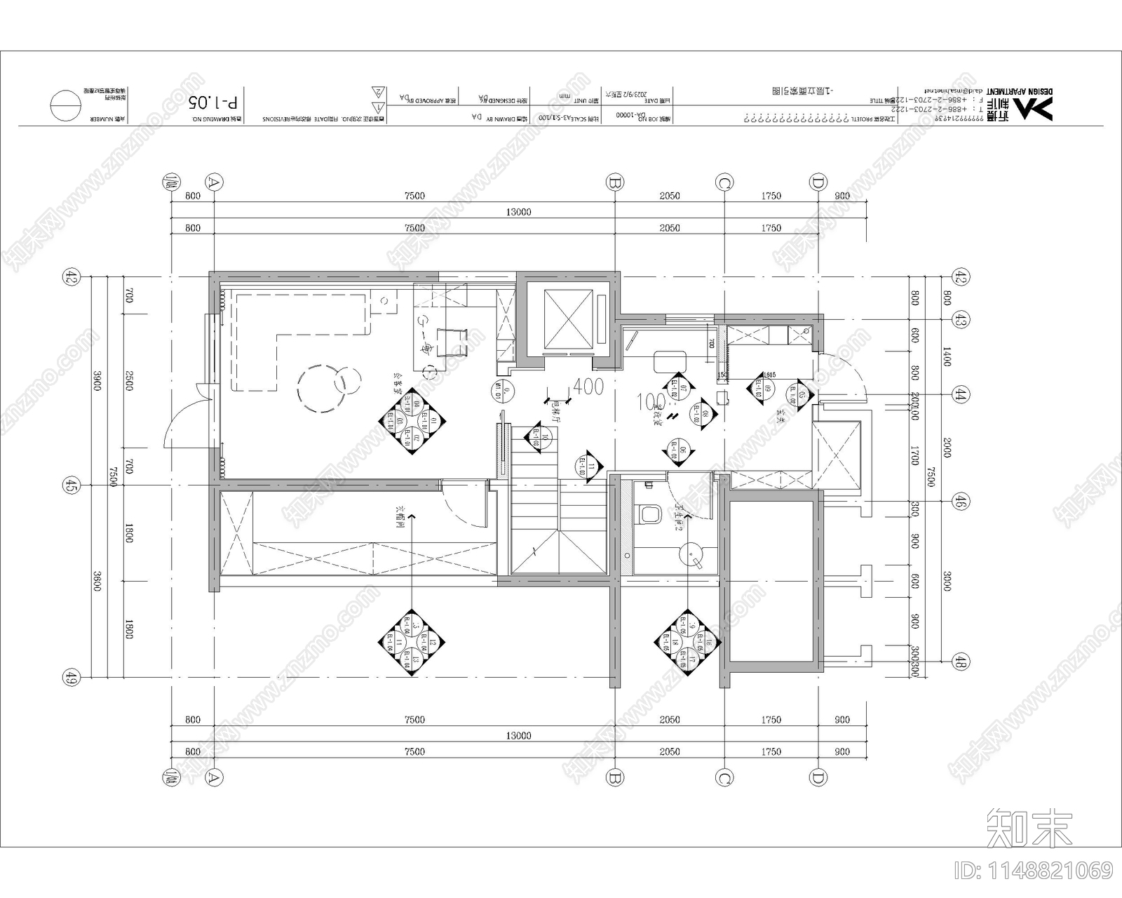 京投发展锦悦府206㎡下叠别墅样板室内cad施工图下载【ID:1148821069】