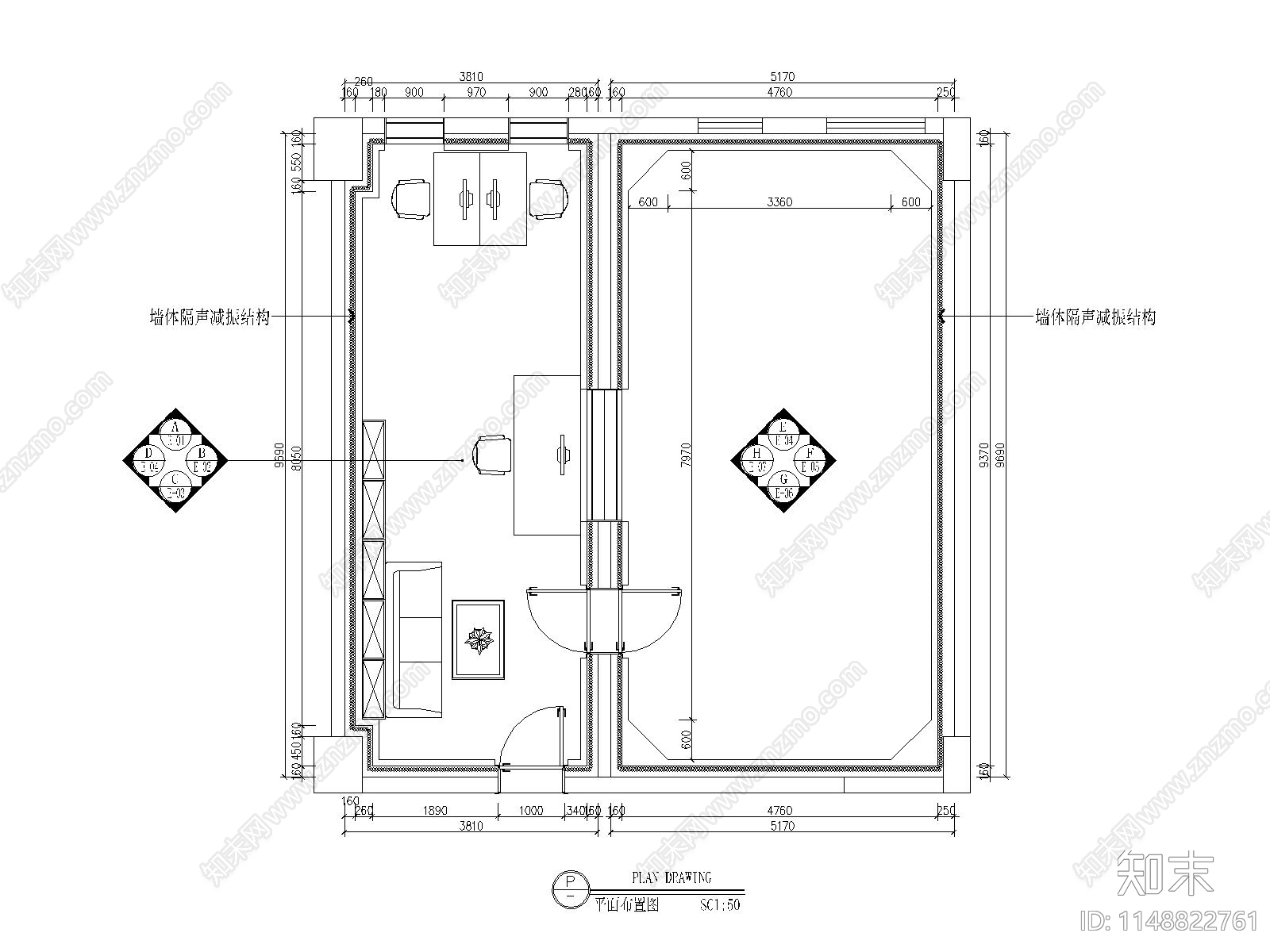 录音棚室内cad施工图下载【ID:1148822761】