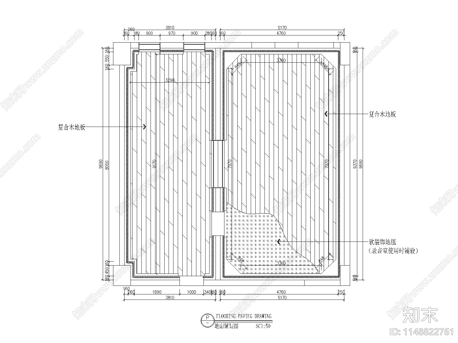 录音棚室内cad施工图下载【ID:1148822761】