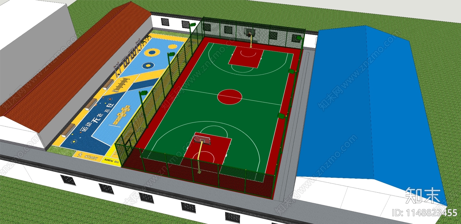 现代篮球场SU模型下载【ID:1148823455】