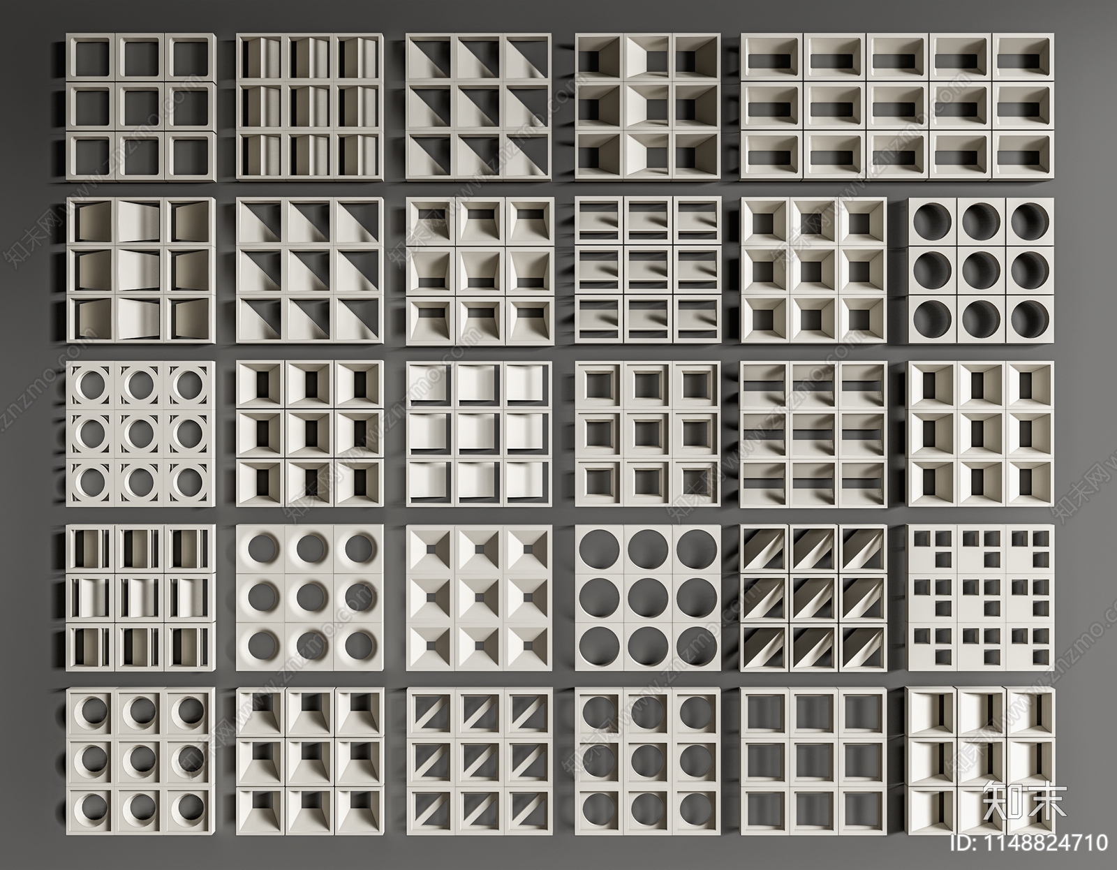 现代镂空水泥砖隔断3D模型下载【ID:1148824710】