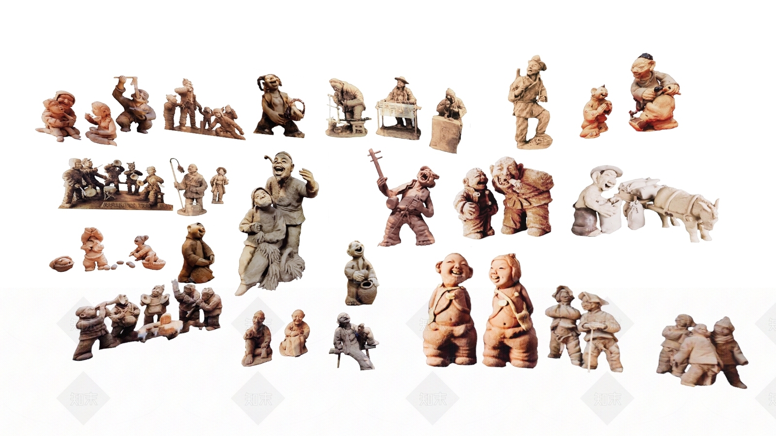 2D新中式泥塑人物雕像SU模型下载【ID:1148982700】