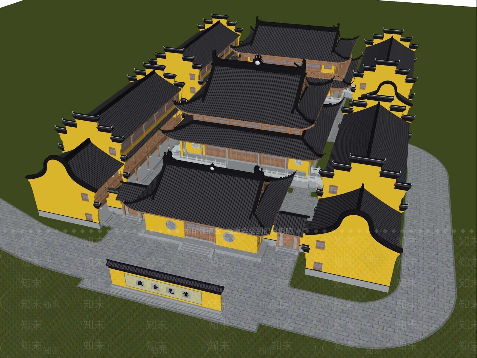 中式古建寺庙SU模型下载【ID:1149003237】