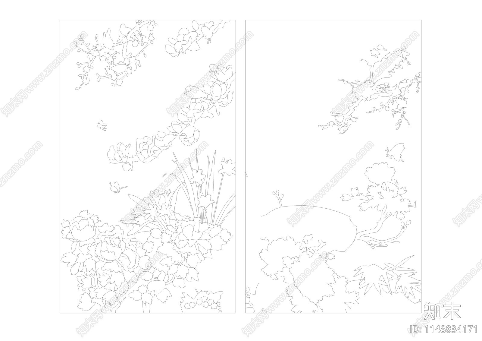 梅花背景墙水刀拼花图库cad施工图下载【ID:1148834171】