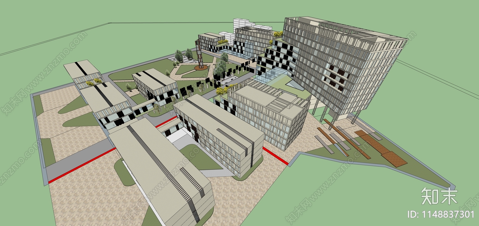 现代产业园SU模型下载【ID:1148837301】