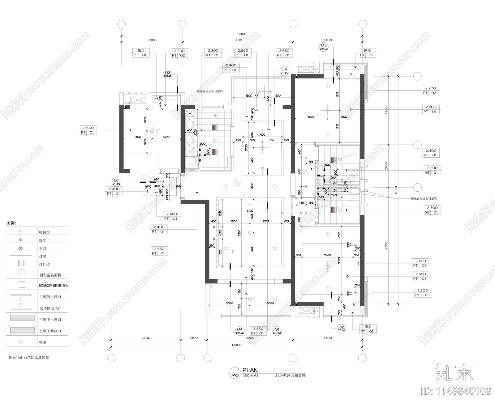 三房两厅两卫经典户型室内cad施工图下载【ID:1148840168】