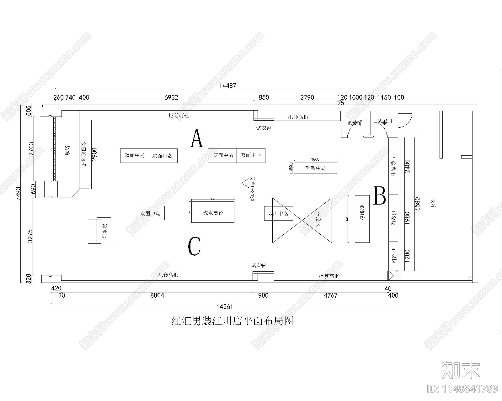 男装店室内cad施工图下载【ID:1148841789】