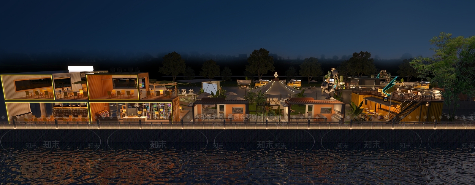 现代夜市商业街3D模型下载【ID:1149119461】