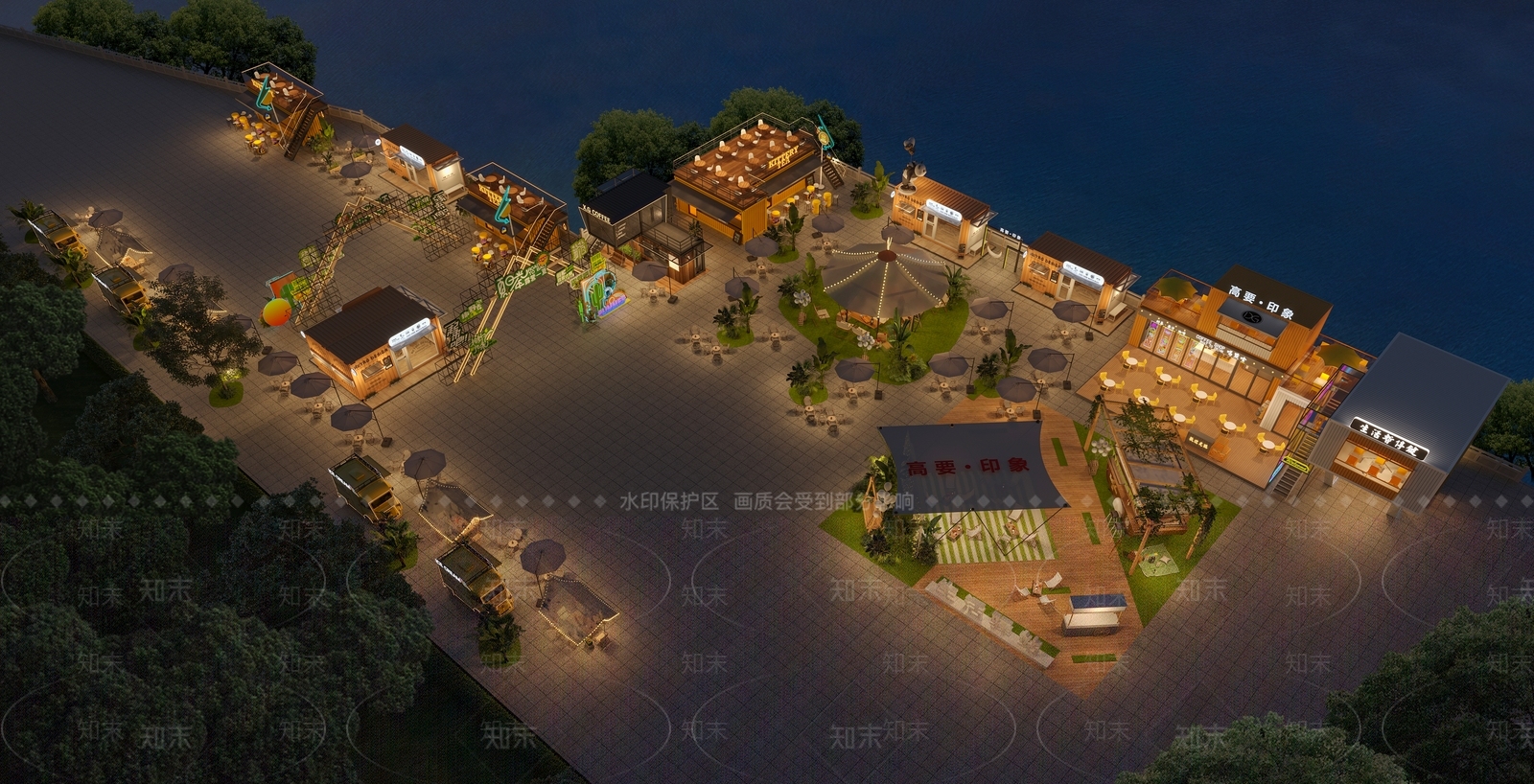 现代夜市商业街3D模型下载【ID:1149119461】