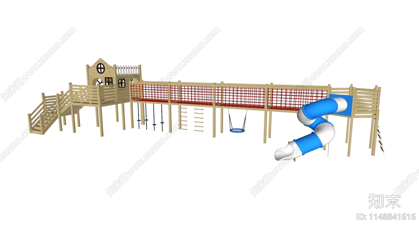 儿童游乐树屋滑梯SU模型下载【ID:1148841616】