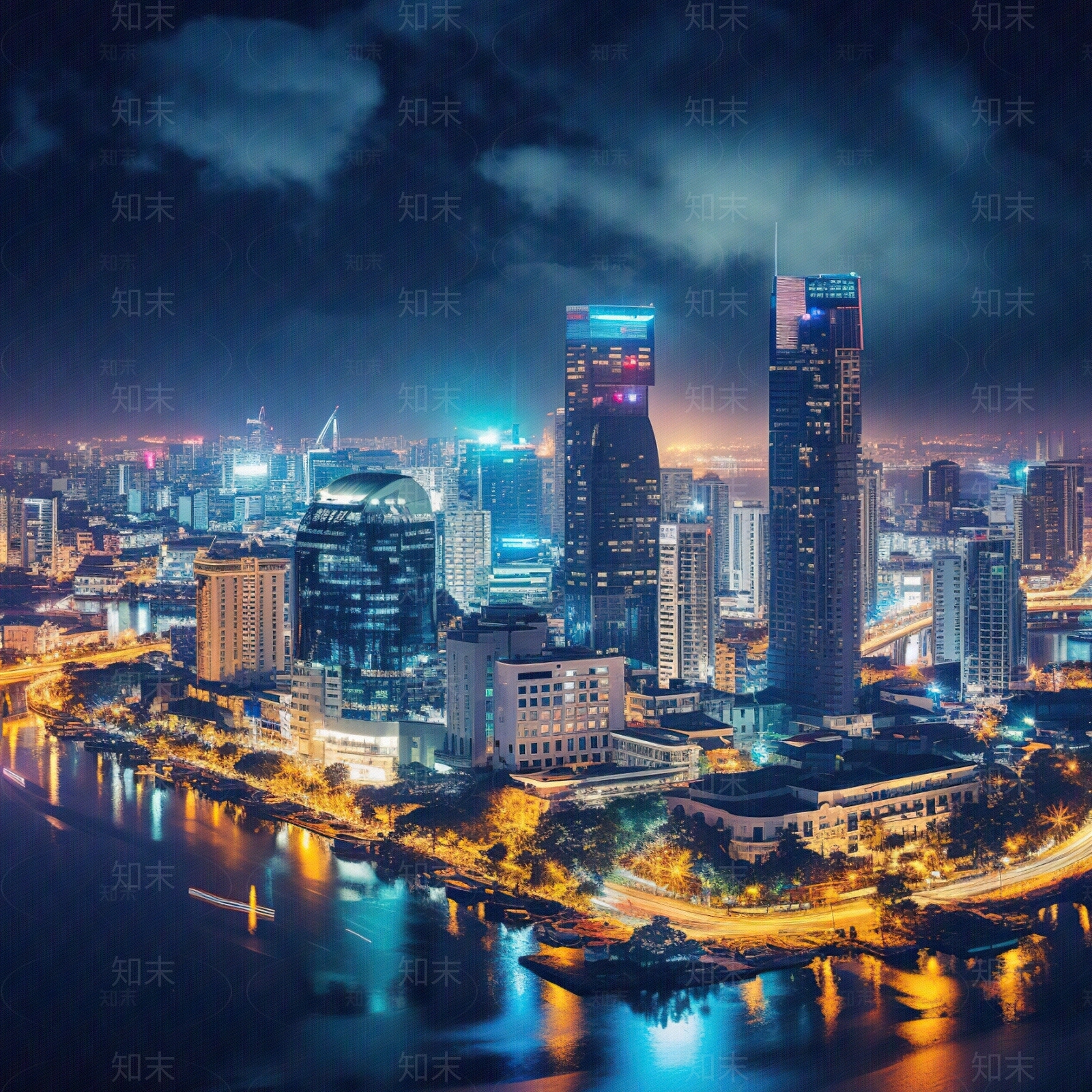 夜晚灯光城市外景贴图下载【ID:1148842242】