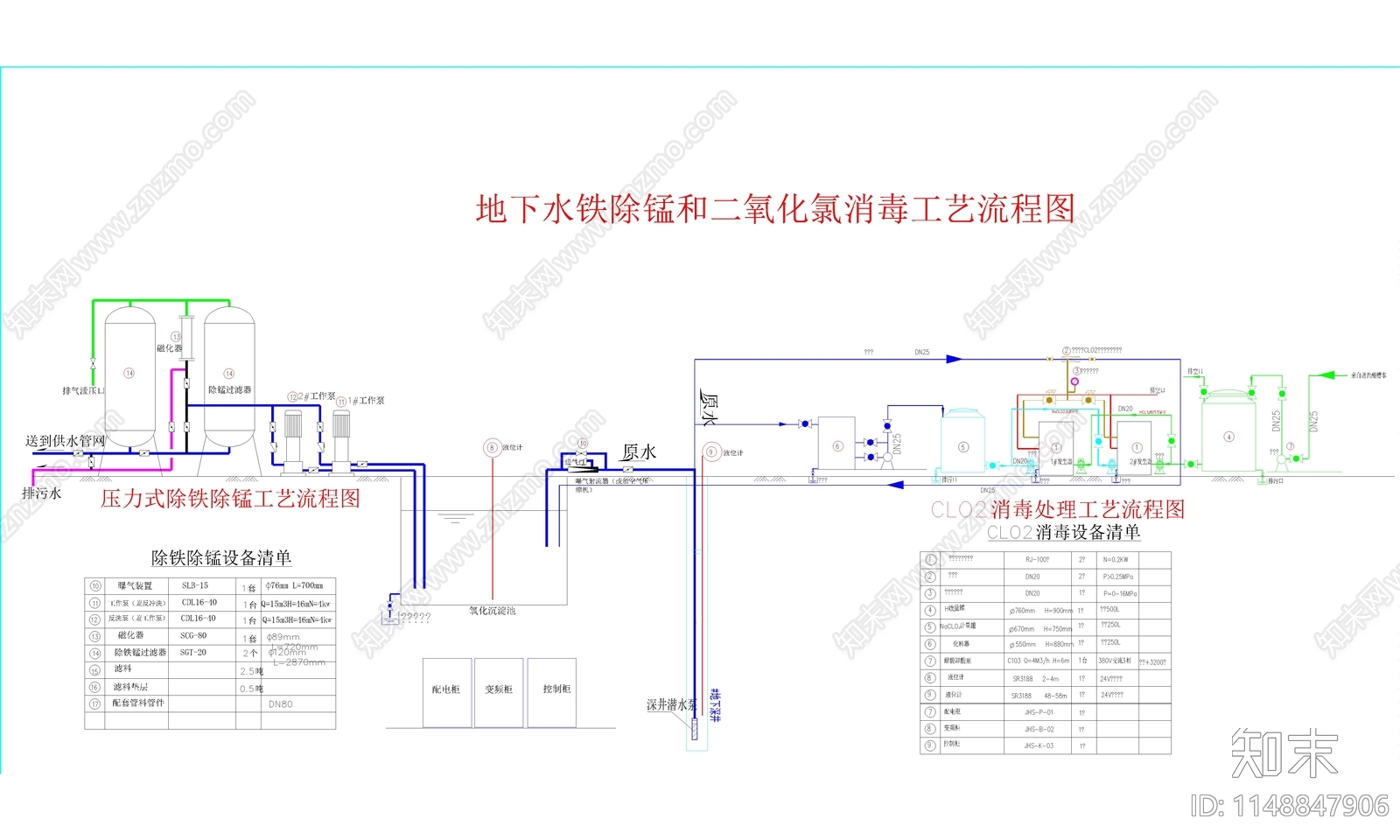 23套生活水处理工艺图cad施工图下载【ID:1148847906】