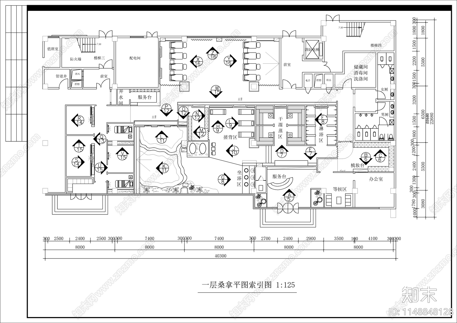 桑拿会所室内cad施工图下载【ID:1148848128】
