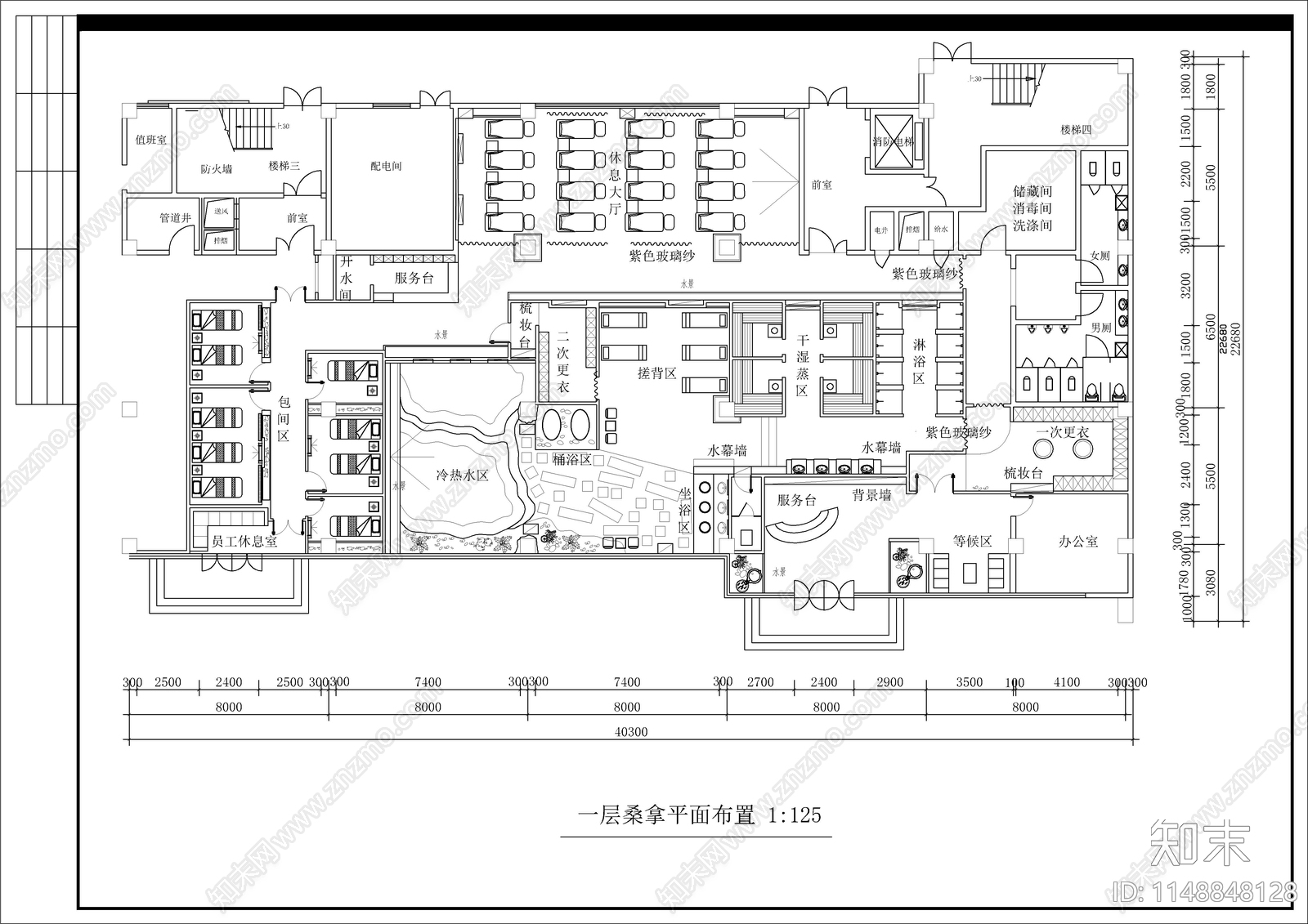 桑拿会所室内cad施工图下载【ID:1148848128】