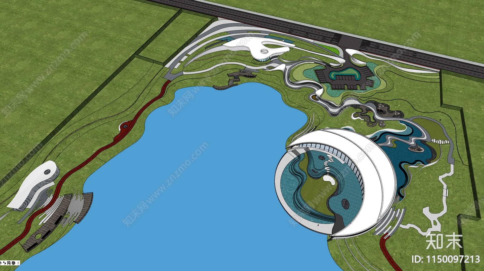 现代滨水公园SU模型下载【ID:1150097213】