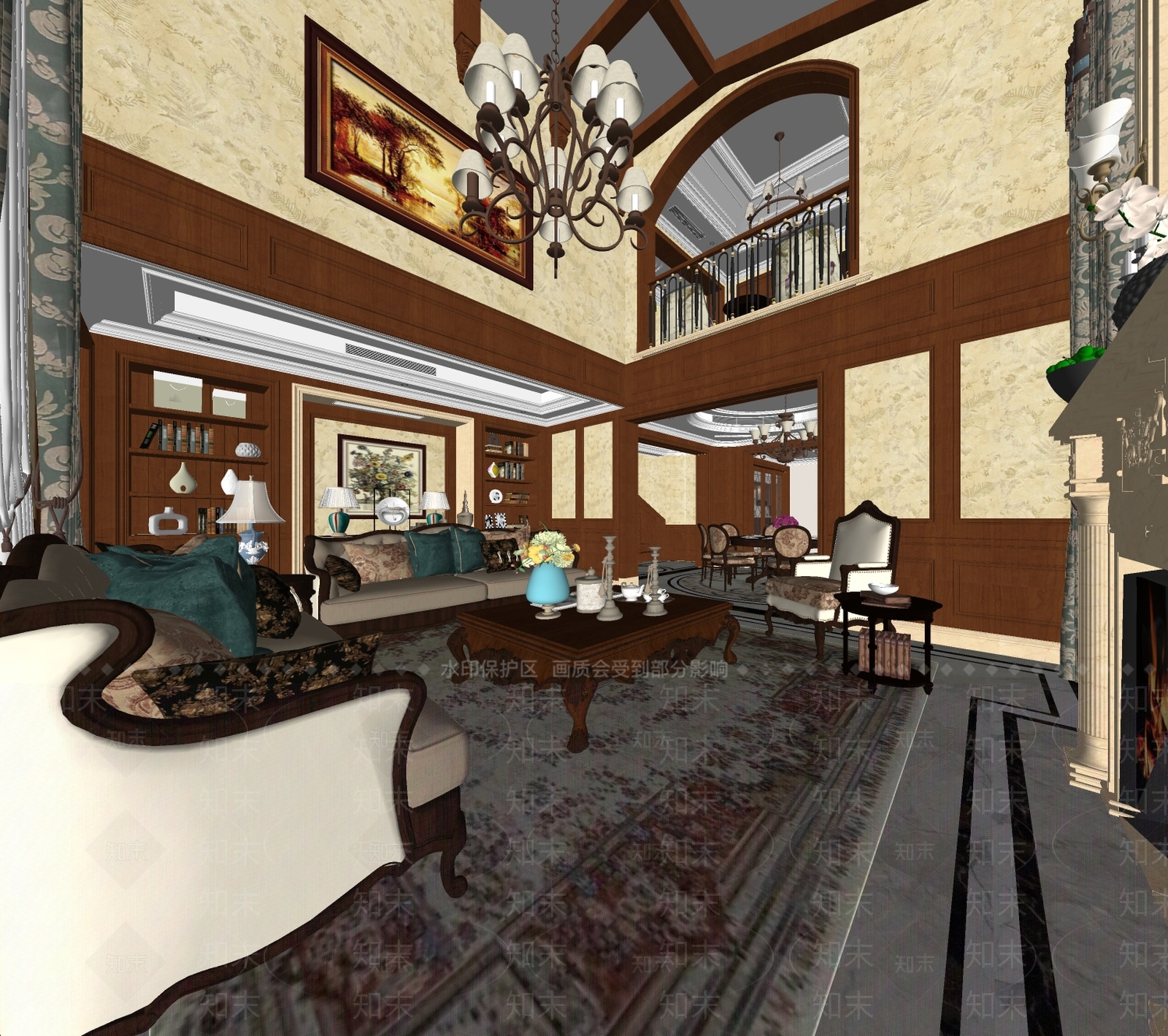 美式挑空客厅SU模型下载【ID:1222195705】