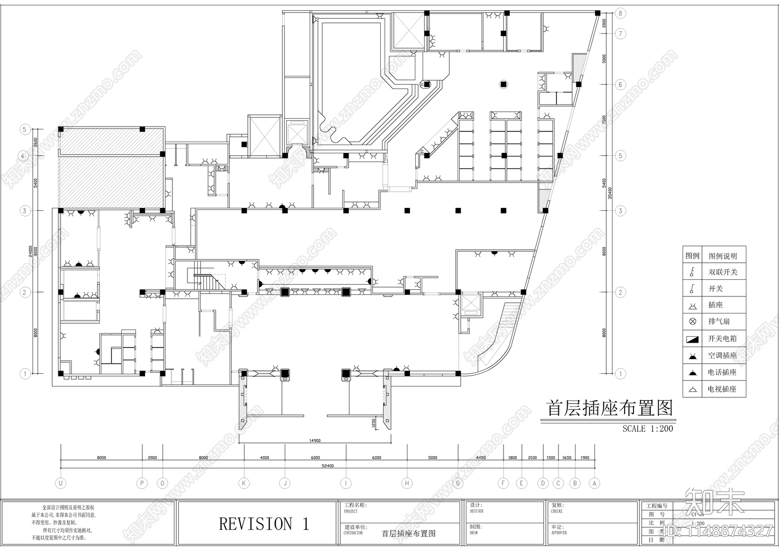 休闲会所室内装修cad施工图下载【ID:1148874327】