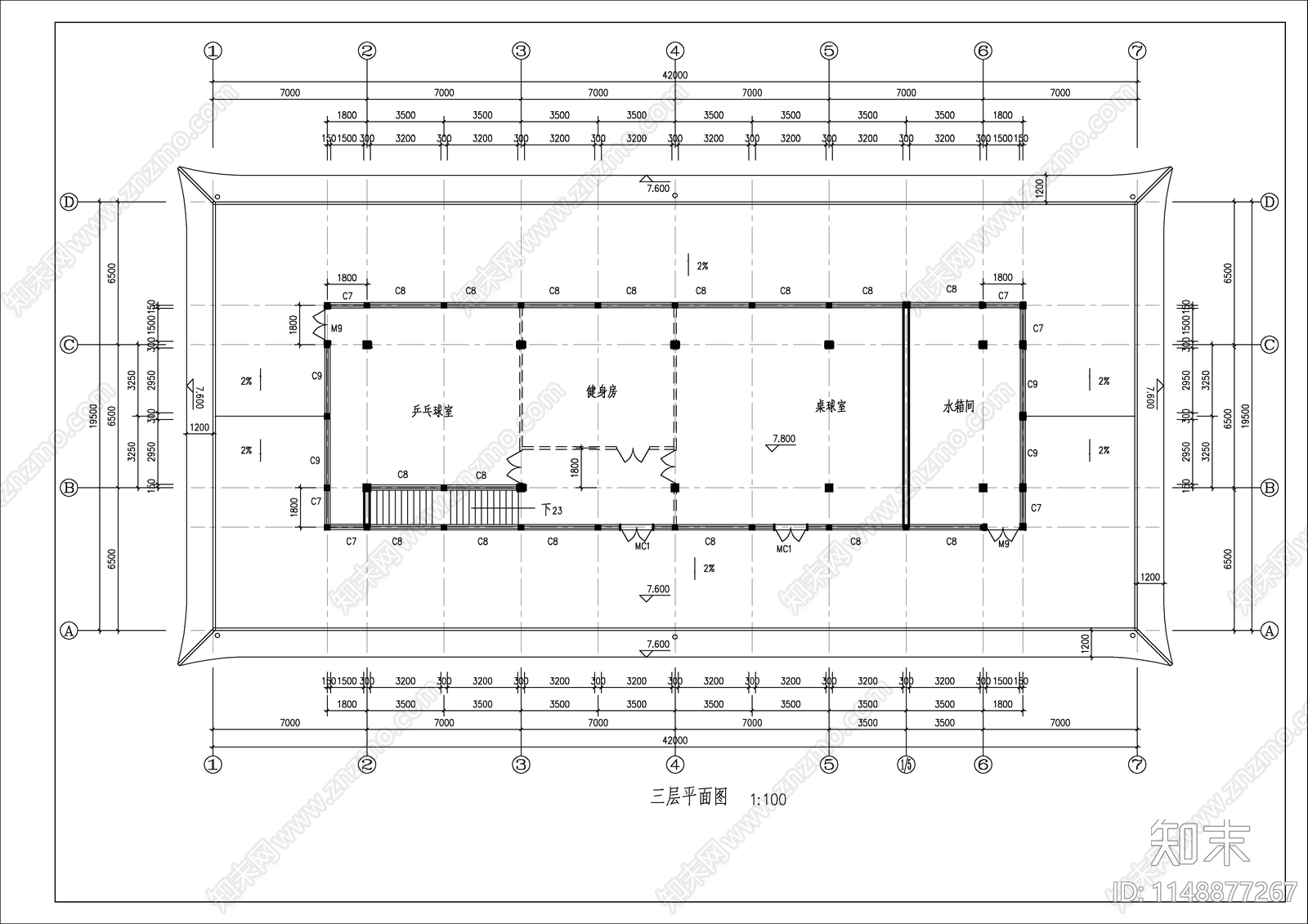 洗浴中心建筑cad施工图下载【ID:1148877267】