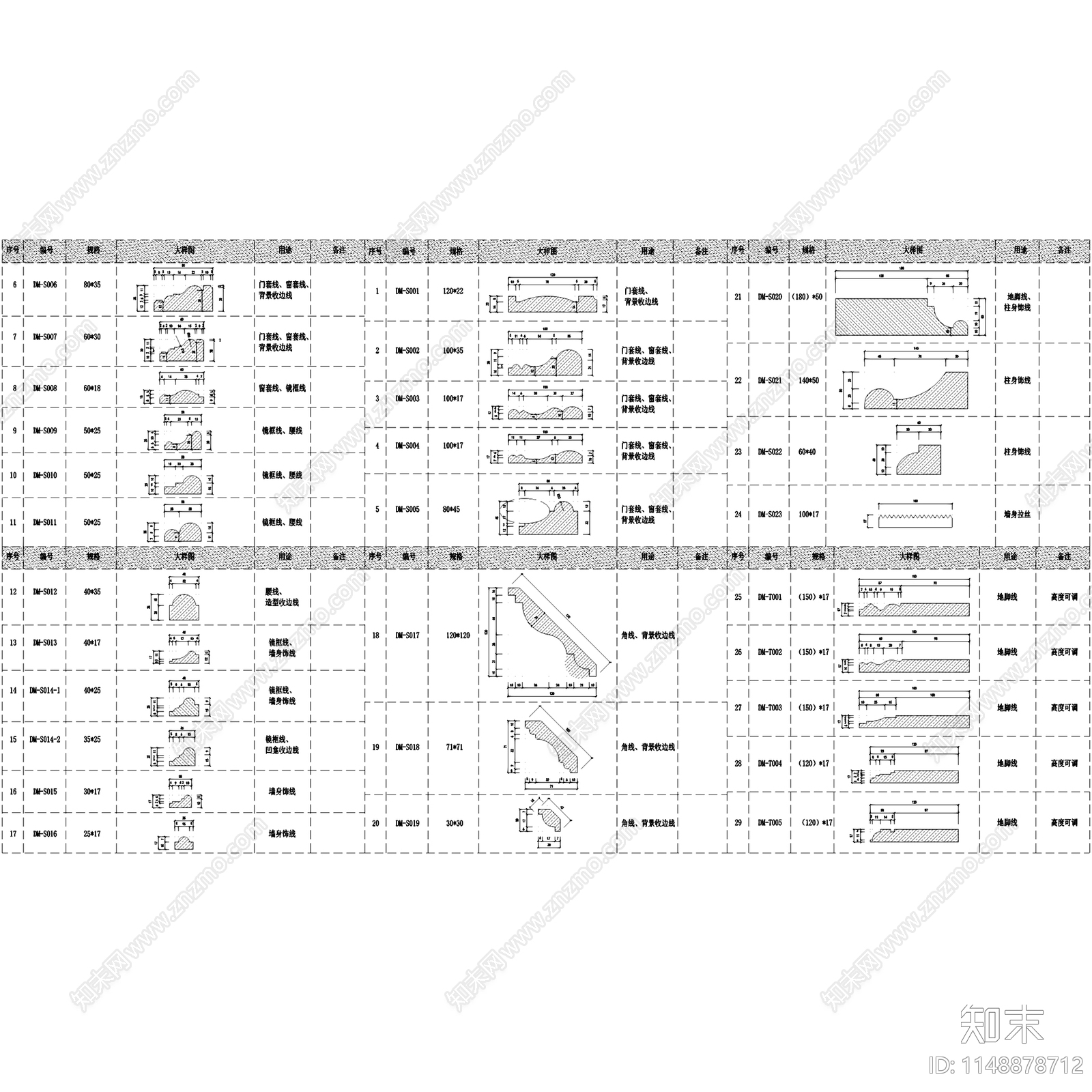 常用大理石石材标准线条图集图块图库施工图下载【ID:1148878712】