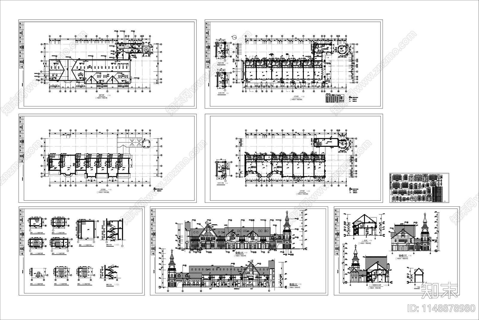 英式风格商业街建筑cad施工图下载【ID:1148878980】