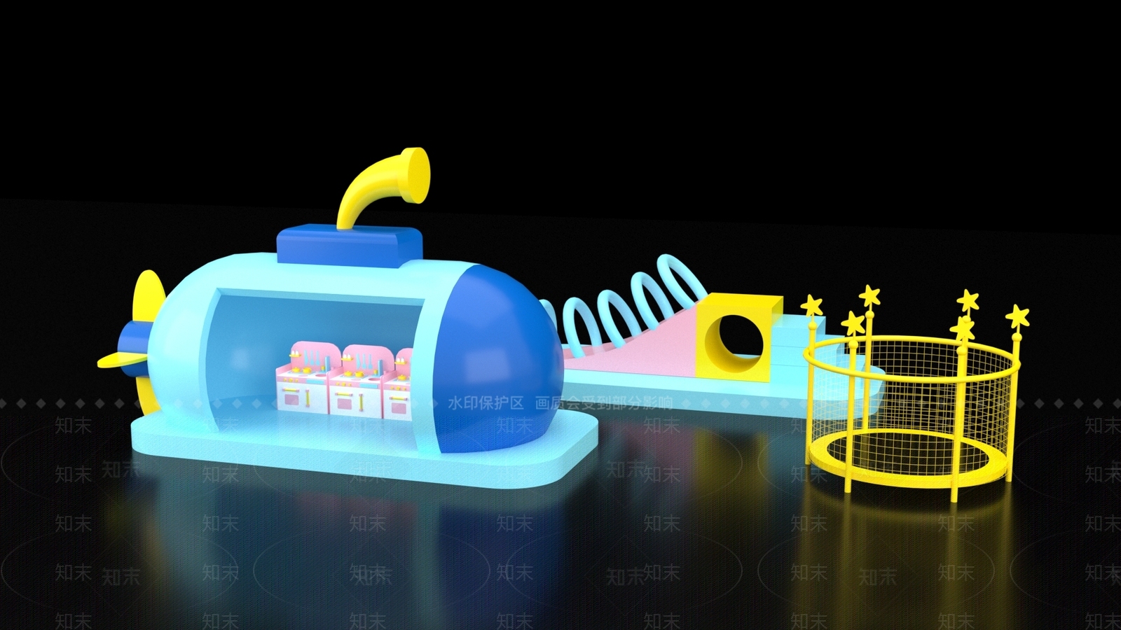 现代圣诞儿童美陈网红打卡点厨房小道具滑梯蹦床黄色潜艇美陈3D模型下载【ID:1148880157】