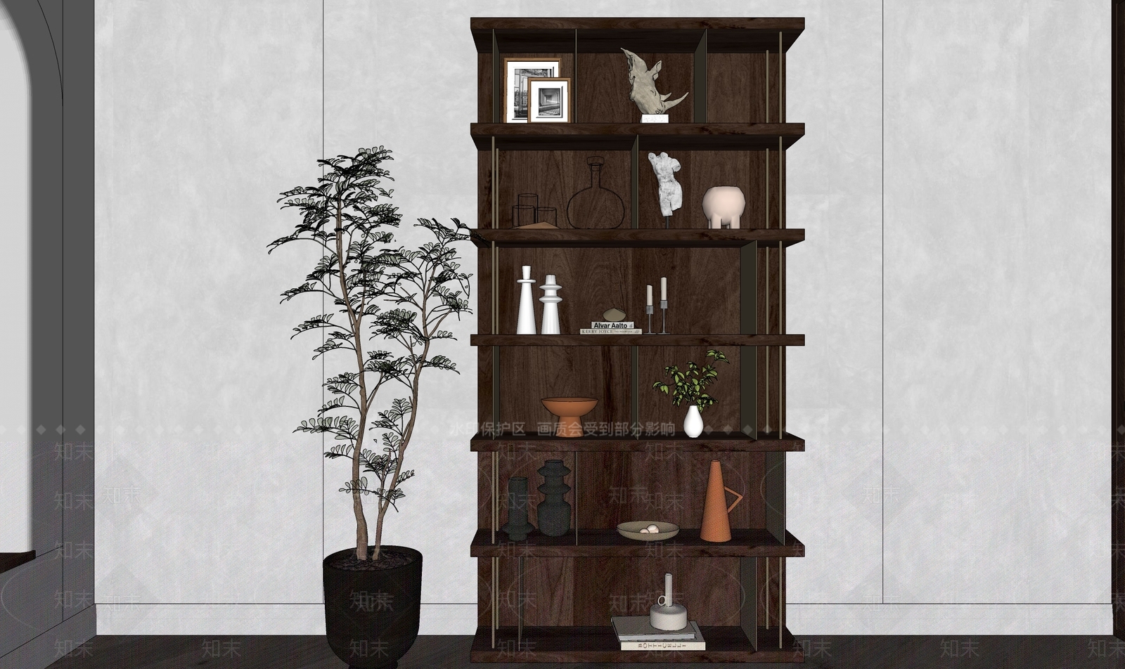 现代实木拼色装饰柜SU模型下载【ID:1148882529】