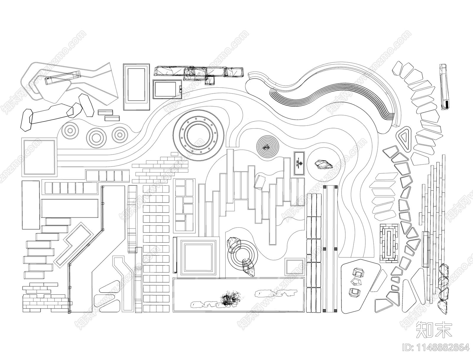 景观小品图库cad施工图下载【ID:1148882864】