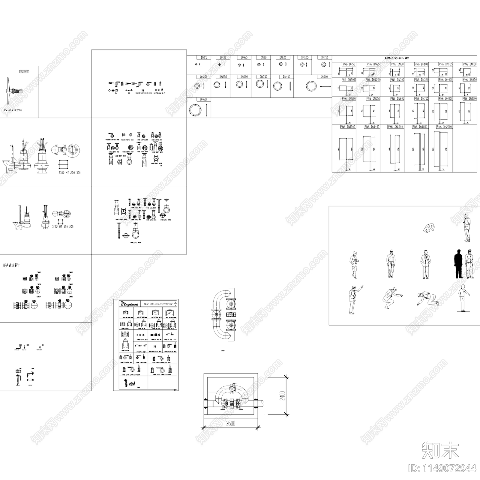 给排水水处理设备阀门水泵洁具图库cad施工图下载【ID:1149072944】