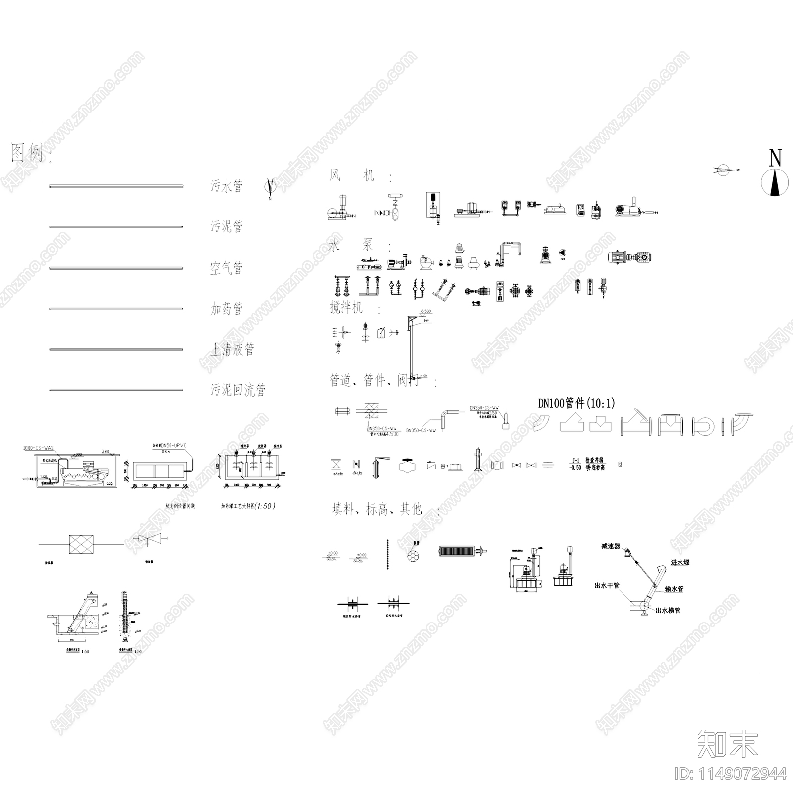 给排水水处理设备阀门水泵洁具图库cad施工图下载【ID:1149072944】