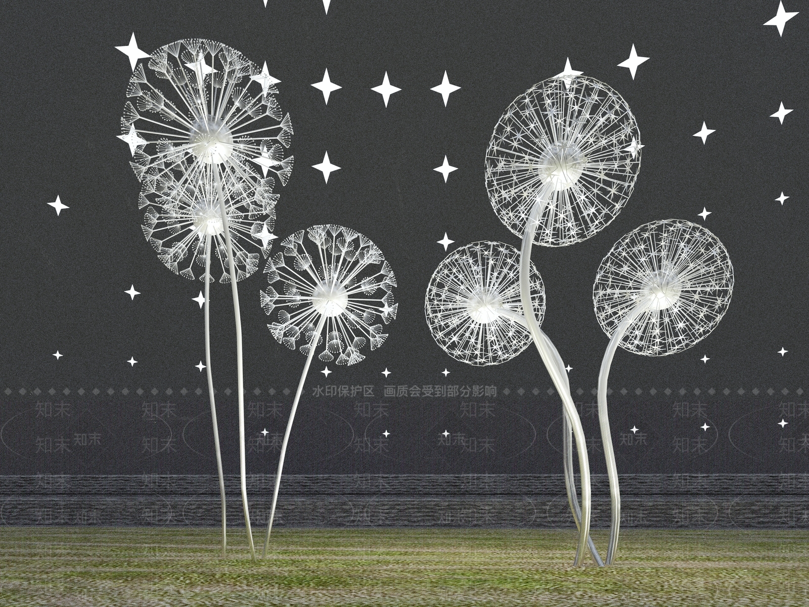 现代蒲公英雕塑SU模型下载【ID:1148889988】