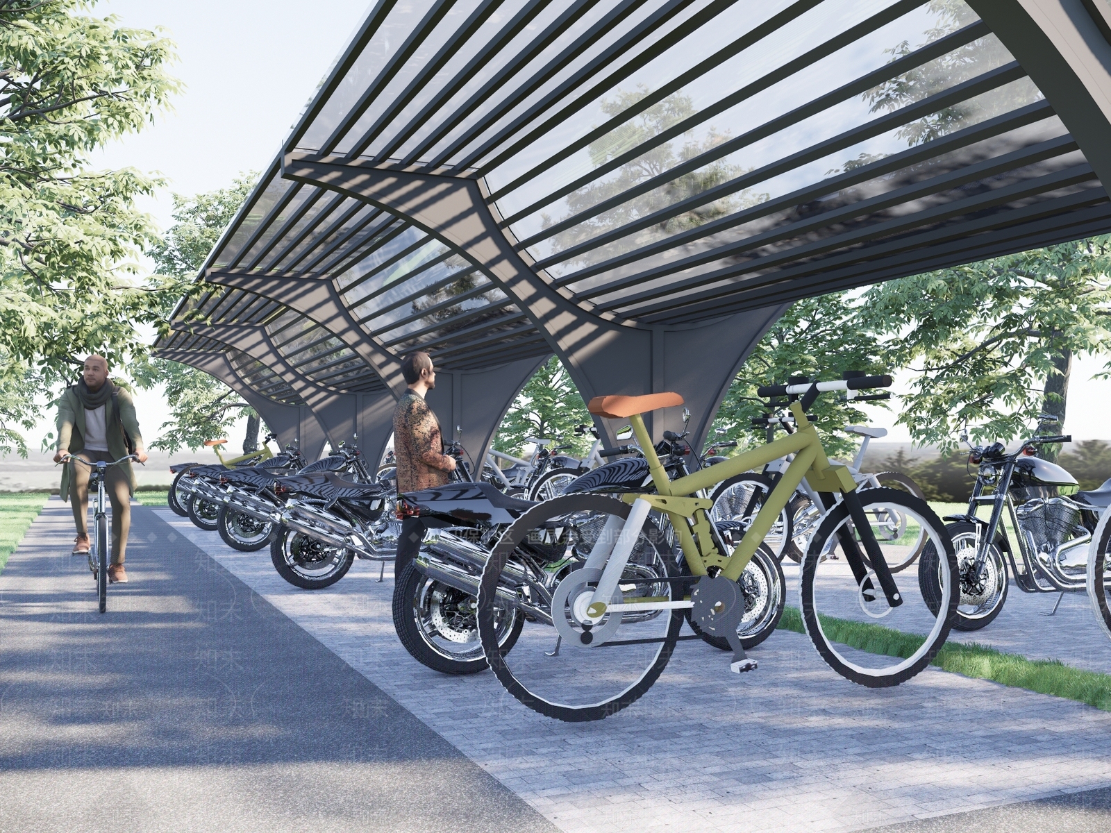 现代自行车停车棚SU模型下载【ID:1148890025】