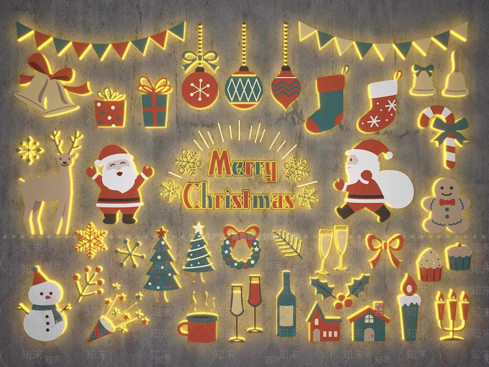 现代圣诞老人壁灯3D模型下载【ID:1148890227】